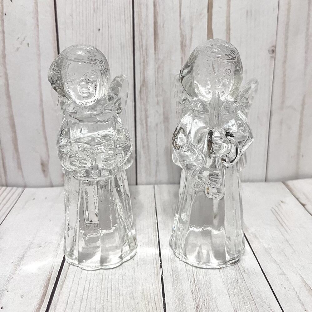Vintage 5” Singing Choir Angel Candle Holders Crystal Cut Heavy Set of 2